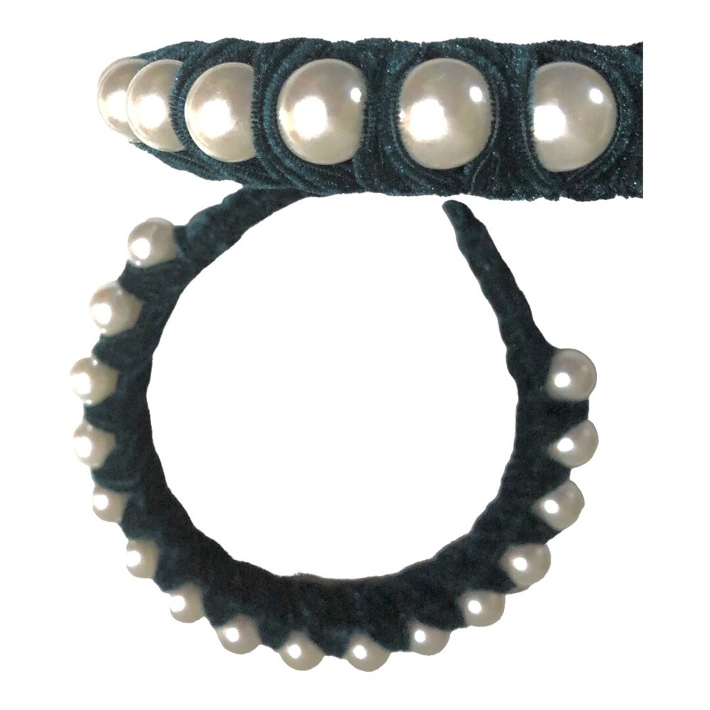 2 pack Green velvet oversized pearl adorned embellished headband new - Picture 10 of 11